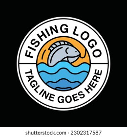 Fish Vintage Logo Vector Graphic Design illustration Retro Circle Badge Emblem Symbol and Icon