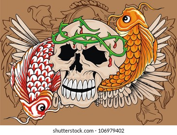 fish and vintage skull
