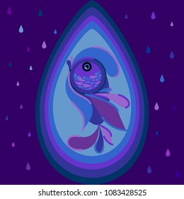 Fish violet blue in a drop of water.