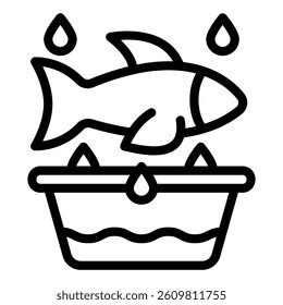 Fish at water basket concept. Vector graphics. fishery concept. Vector graphics. Washing fish sign on white background, style mobile or design