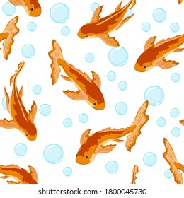 Fish and water bubble pattern.Colored pattern of goldfish and water bubbles.
