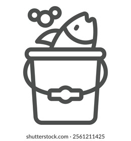 Fish in water bucket line icon, fishing, fishery concept. Vector graphics. Full bucket of fish sign on white background, outline style icon for mobile or web design