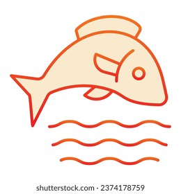 Pescado en un icono plano de agua. Los íconos naranjas pesando en un estilo moderno y plano. Diseño de estilo de gradiente animal acuático, diseñado para web y app. Eps 10