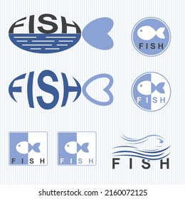 Fish And Water Flat Logo Set - Vector