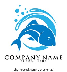 Logo del vector de ilustración de peces y agua
