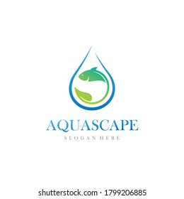 Fish, water and leaf logo design vector illustration. Aquatic, aquarium, aquascape logo template