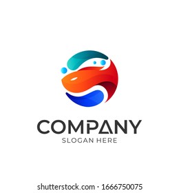 Logotipo vectorial de peces y agua. Estilo sencillo. Plantilla del logotipo de pesca lista para su uso.