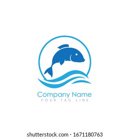 Fish in water Logo design vector template. Seafood restaurant shop store Logotype concept icon.