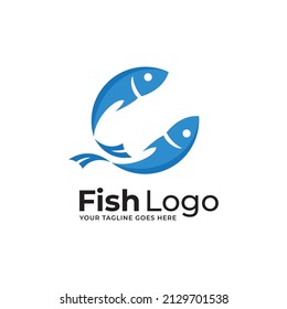 Fish in water Logo design vector template. Seafood restaurant shop store Logotype concept icon.