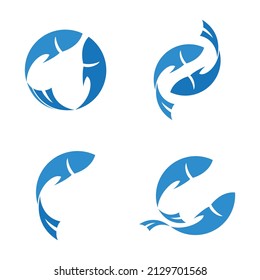 Fisch in Wasser Logo Design, Vektorvorlage. Seafood Restaurant Shop Geschäft Logotype Konzept Symbol.