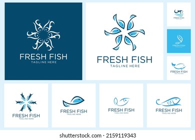 Fish water Logo design vector template. Seafood restaurant shop store Logotype concept icon.