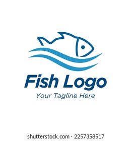 Fish in water Logo design vector template. Seafood restaurant shop store Logotype concept icon.