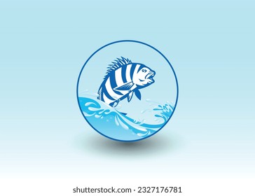 Fisch mit Wasserlogo, Vektordesign mit Farbverlauf-Hintergrund 