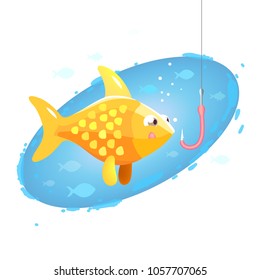 Fish in the water looking at the hook with a worm