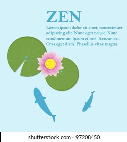 Fish with Water Lotus. Vector Design Template.