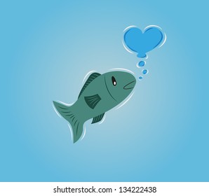 fish in water makes bubble heart