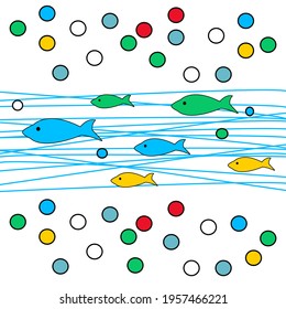 Fish in the water with multicolored circles vector