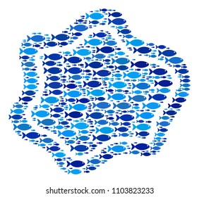 Fish water pool collage in blue color tinges. Vector fish icons are composed into water pool abstraction. Eco design concept.