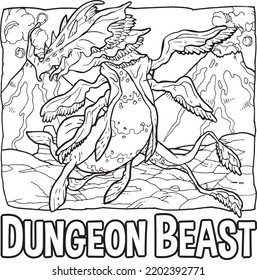 Fish Water Sea Dungeon Dragon Beast Monster Artline Illustration For Kids Coloring Book
