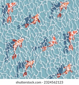 Fish in the water seamless pattern design, Asian pattern, Japanese textile, Chinese, Water, Sea, Ocean, River