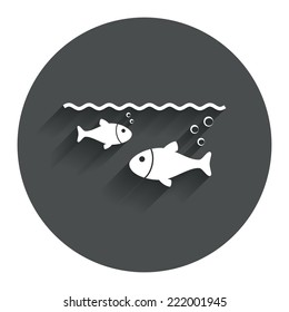 Fish in water sign icon. Fishing symbol. Circle flat button with shadow. Modern UI website navigation. Vector