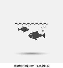 Fish In Water Sign Icon. Fishing Symbol. Flat Fishing Web Icon On White Background. Vector