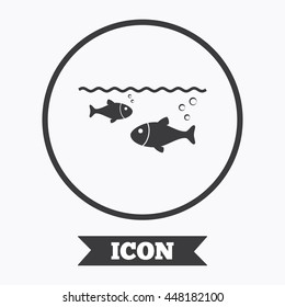 Fish in water sign icon. Fishing symbol. Graphic design element. Flat symbol in circle button. Vector