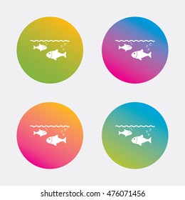 Fish in water sign icon. Fishing symbol. Gradient flat buttons with icon. Modern design. Vector