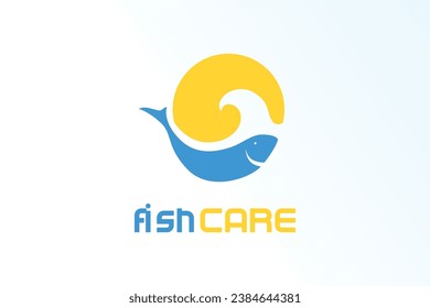 fish water sun minimalist elegant modern logo vector