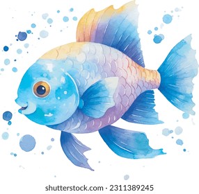  fish in water, watercolour illustration