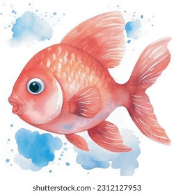  fish in water, watercolour illustration