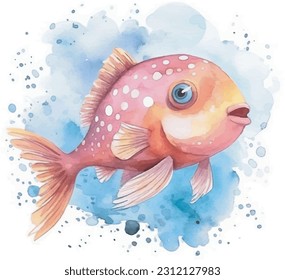  fish in water, watercolour illustration