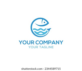 Fish and water wave logo icon illustration simple design element vector template.