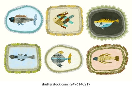 Fish. watercolor vector of animal wildlife.	