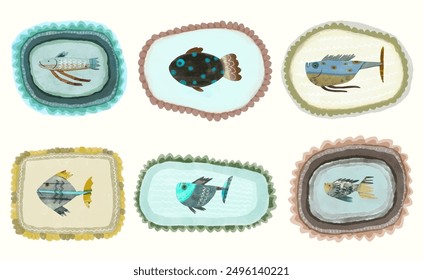 Peces. acuarela Vector de la vida silvestre animal.	