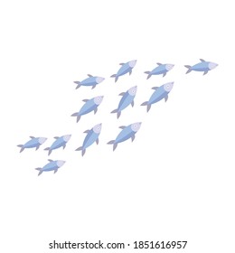 Fish wave. Decorative flock of fish. Logo design template. Vector illustration.