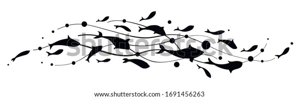 Fish wave. Decorative flock of fish. Logo\
design template. Vector\
illustration.