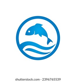 logotipo de vectores oceánicos de peces y olas