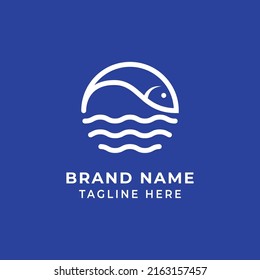 Fish and wave for sea food restaurant logo design vector illustration