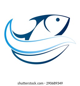 Fish and wave silhouette business, vector