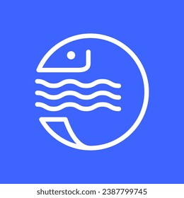 fish wave water circle line minimal clean geometric mascot logo design vector icon illustration