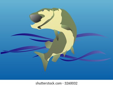Fish with wave and white background - illustration