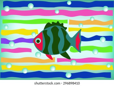 Fish and waves in cartoon style
