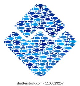 Fish Waves currency mosaic in blue color shades. Vector fish icons are shaped into Waves currency composition. Organic abstract design.