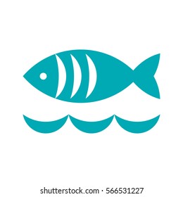 Fish and waves icon isolated on white background