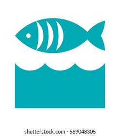 Fish and waves icon isolated on white background