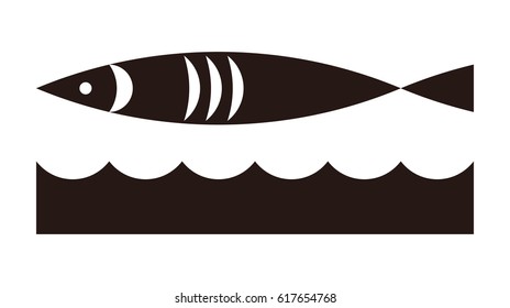 Fish and waves icon isolated on white background