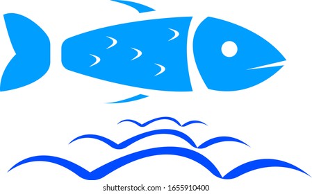 Fish and waves natural logo on a white background concept of marine life and food