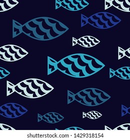 Fish, waves and sea. Art seamless pattern. Ethnic print. Multicolored. Boho. Traditional ornament. Folk motif. Vector geometric background. Can be used for social media, posters, email, print.