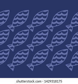 Fish, waves and sea. Art seamless pattern. Ethnic print. Multicolored. Boho. Traditional ornament. Folk motif. Vector geometric background. Can be used for social media, posters, email, print.